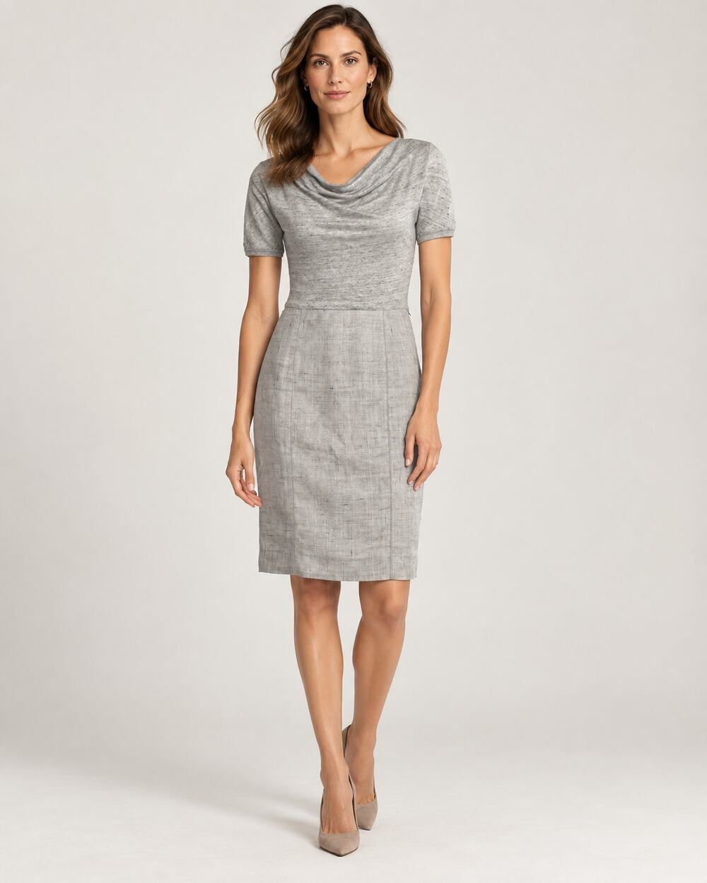 Max Mara Linen Blend Cowl Neck Sheath Dress Gray Size 8